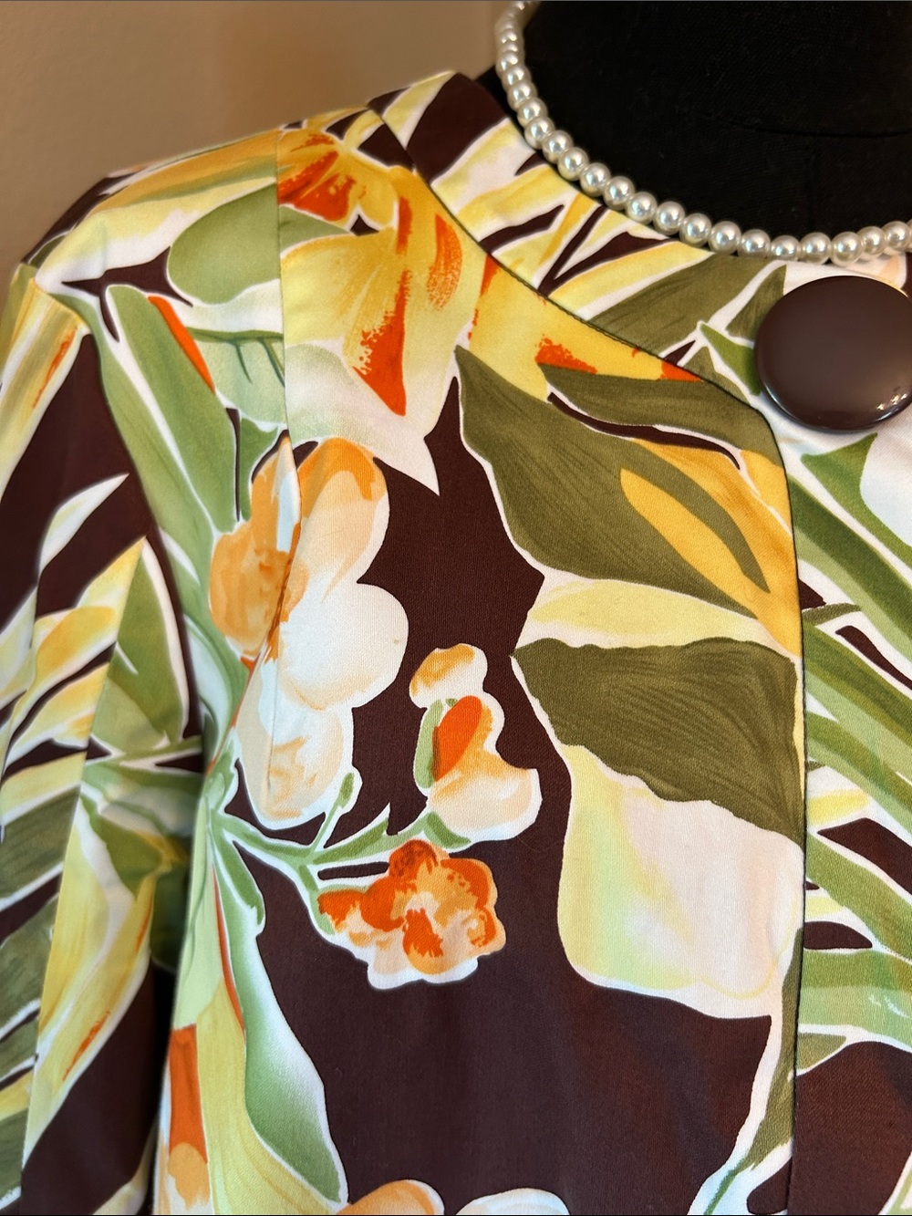 Floral Print Open Front Blazer Jacket - Yellow Green Brown - Picture 12 of 13